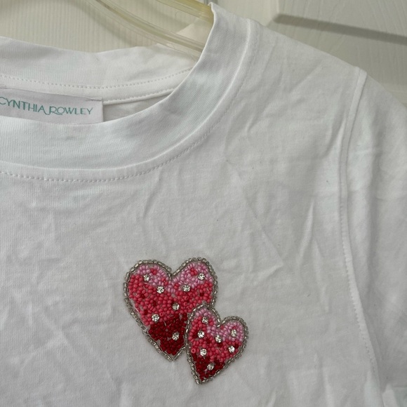 NWT Cynthia Rowley Double Heart Beaded T-Shirt XS - Picture 4 of 12
